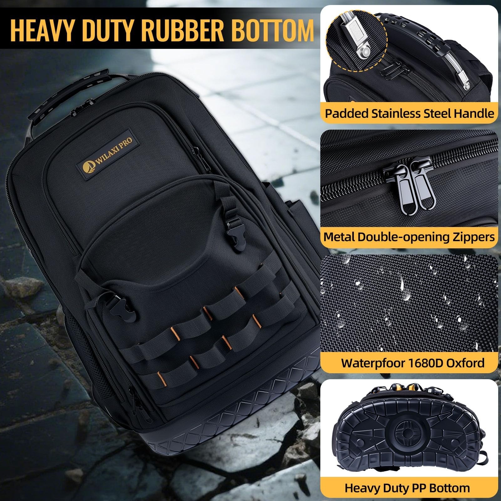 Heavy Duty Tool Backpack, Waterproof Oxford Fabric, 19″ Large Capacity, 44 Pocke
