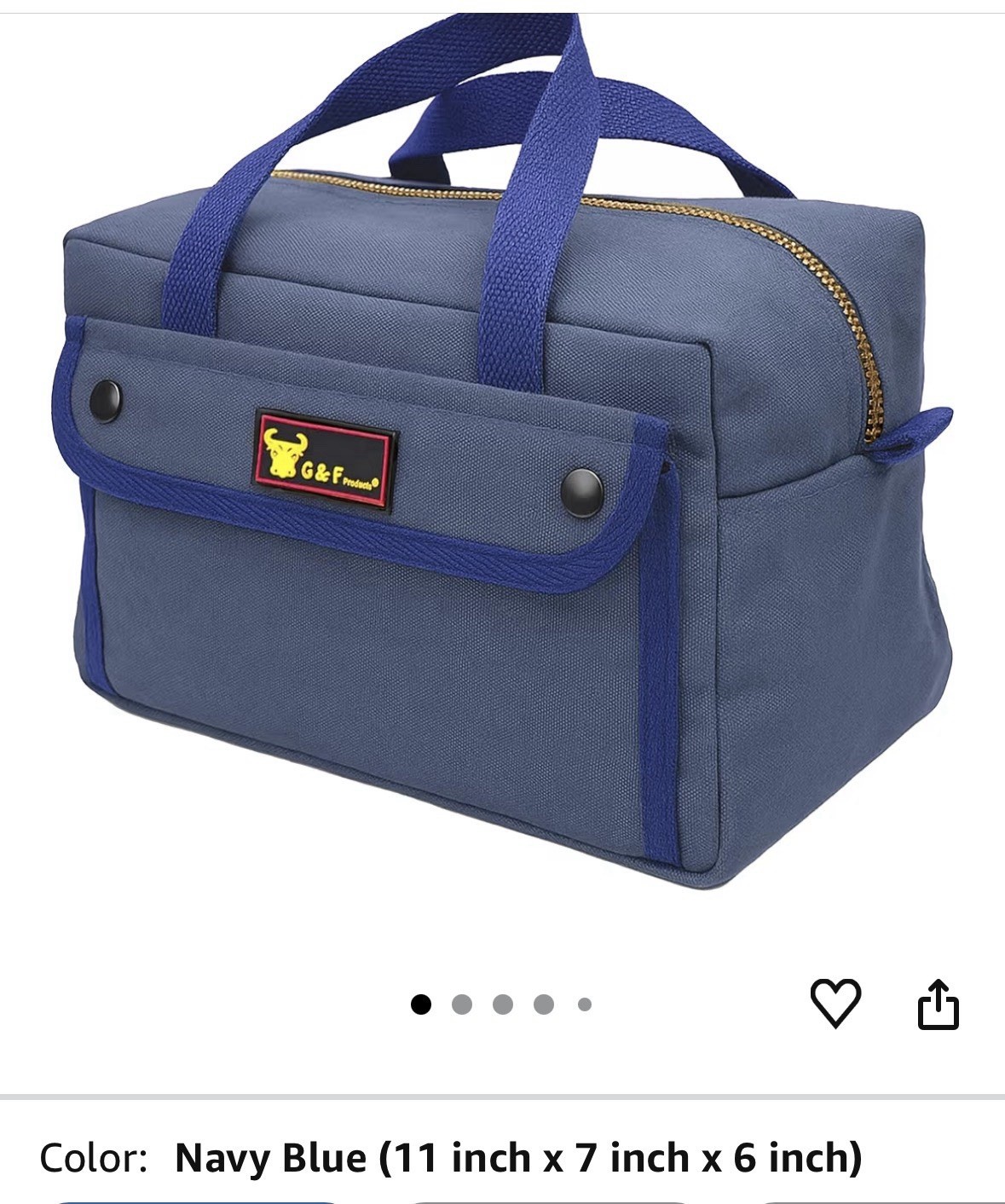 Canvas Tool Bag Navy Blue 10.5” Utility Organizer Travel Electrician Zipper Tote