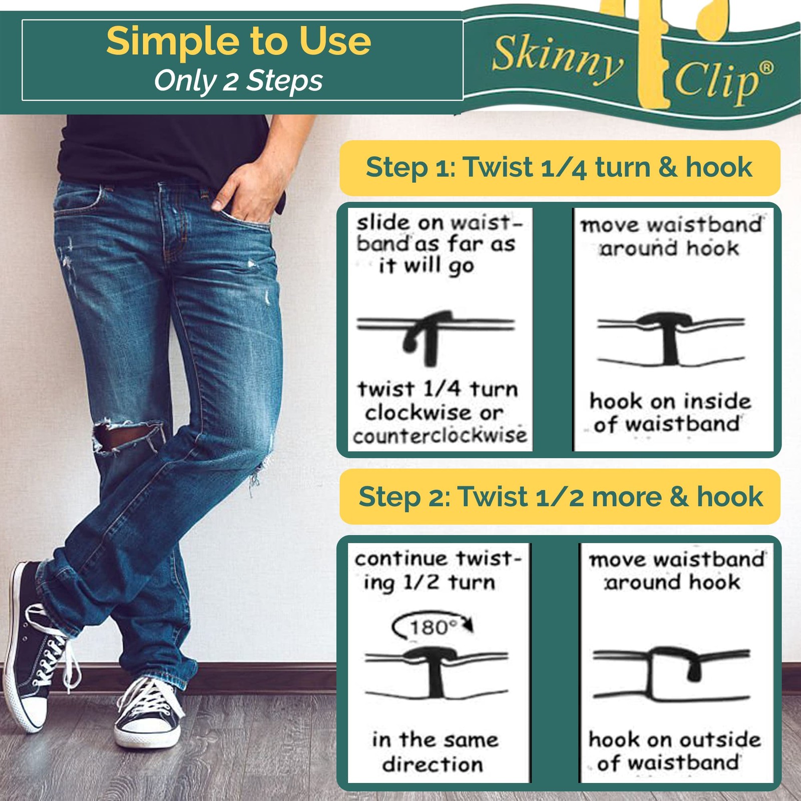 Skinny Clip Waistband Tightener – Replace One Size, Black, White, Khaki, Blue