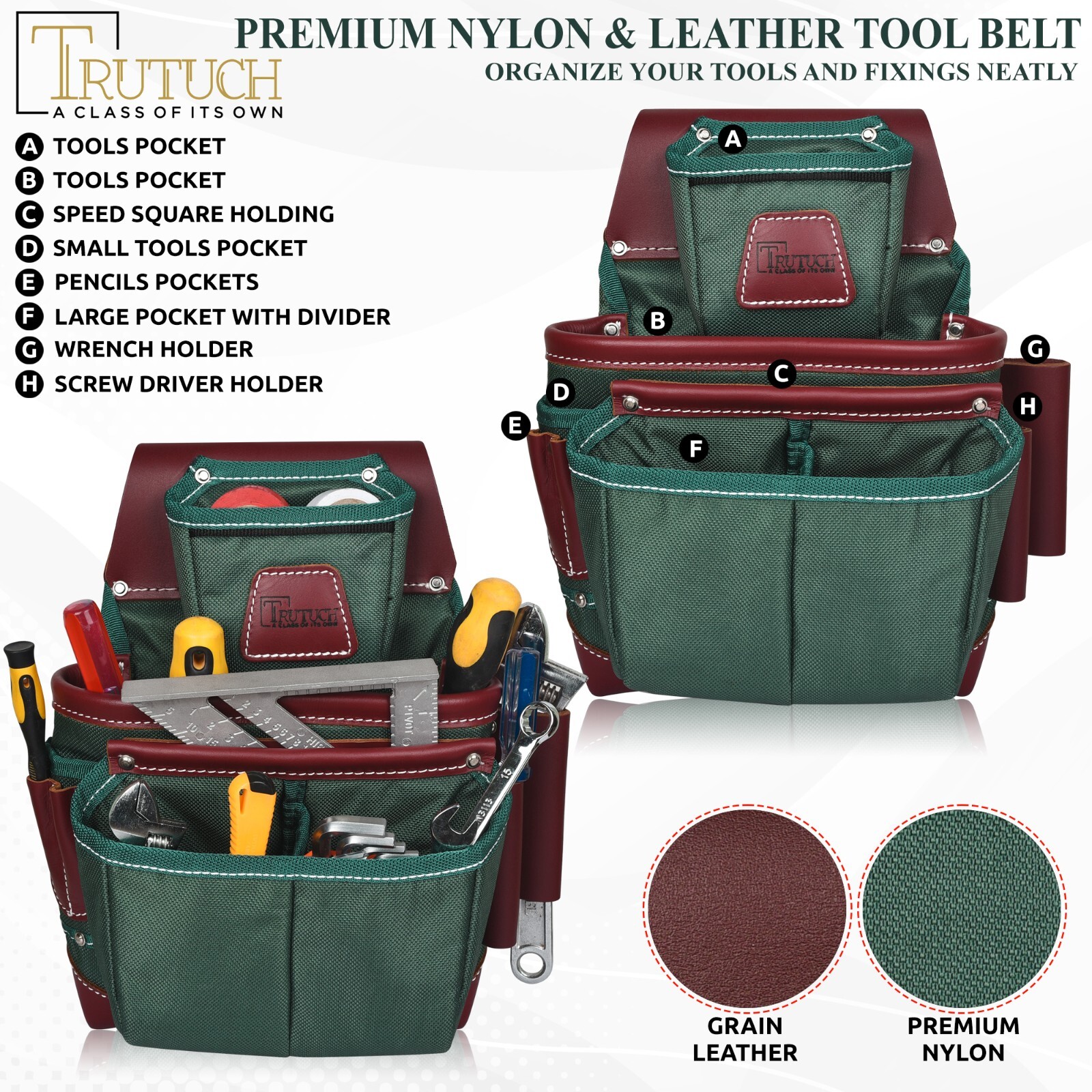 TRUTUCH Nylon and Leather Tool Belt with Leather Work Suspender | Construction