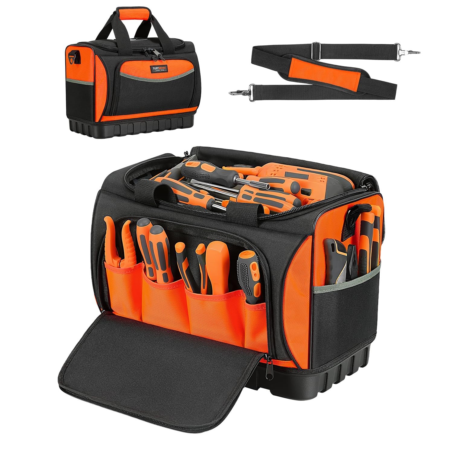 Large Tool Organizer Bag 18 Pockets 15.7×11.4×9.8 Inch 600D Black Orange