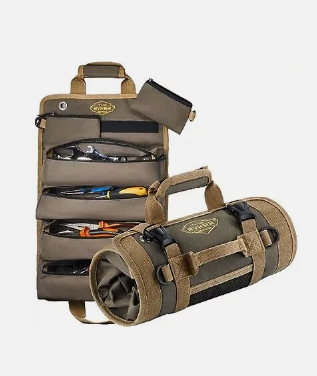 The Ryker Bag Tool Roll Organizers – Small Tool Bag W/Detachable Pouches, Khaki