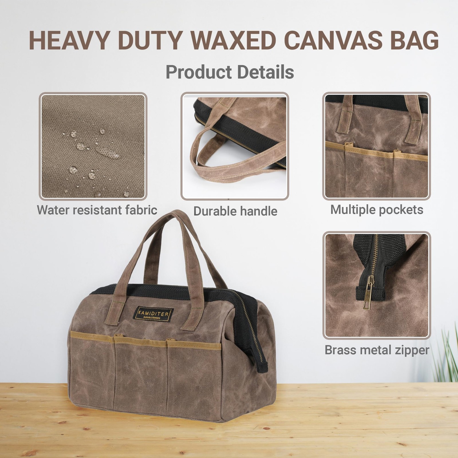 Tool Bag, 13inch Heavy Duty 16oz Waxed Canvas Wide Mouth WaterResistant Tool …