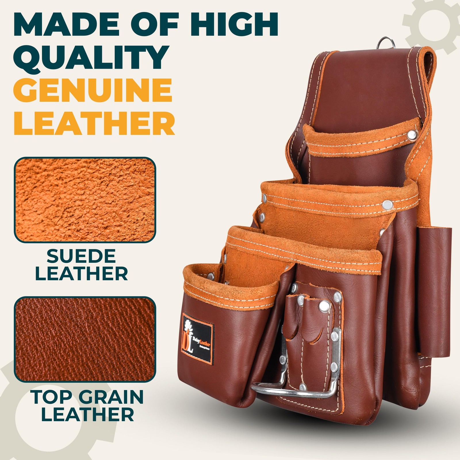 Daisy Leather Tool Bag – 505 Premium Oil Tanned 13 Pockets with Speed Square …