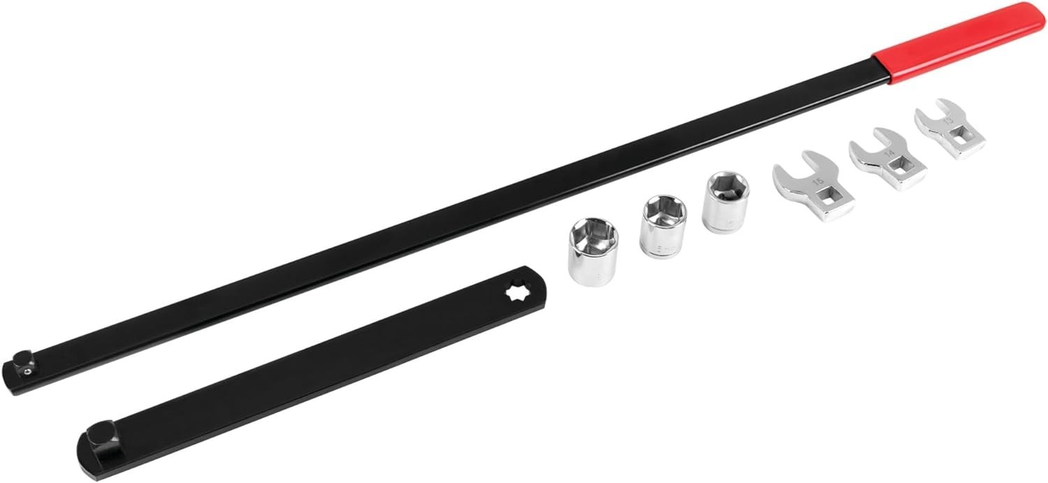 Complete 8pc Long Handle Serpentine Belt Tool Set for Multi-Size Idler Pulleys