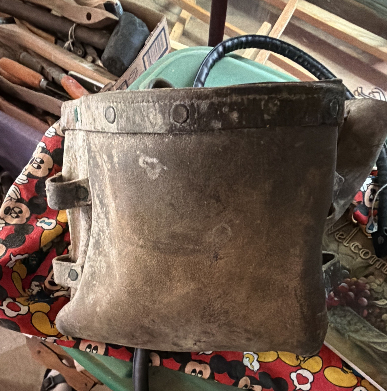 Vintage Brown Leather Tool Bag Pouch with Straps and Hardware