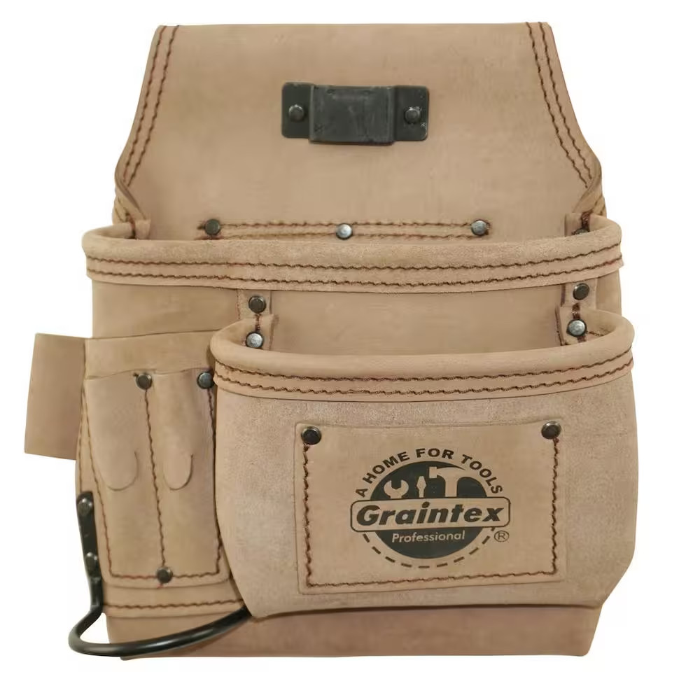5-Pocket Right Handed Beige Top Grain Leather Tool Pouch