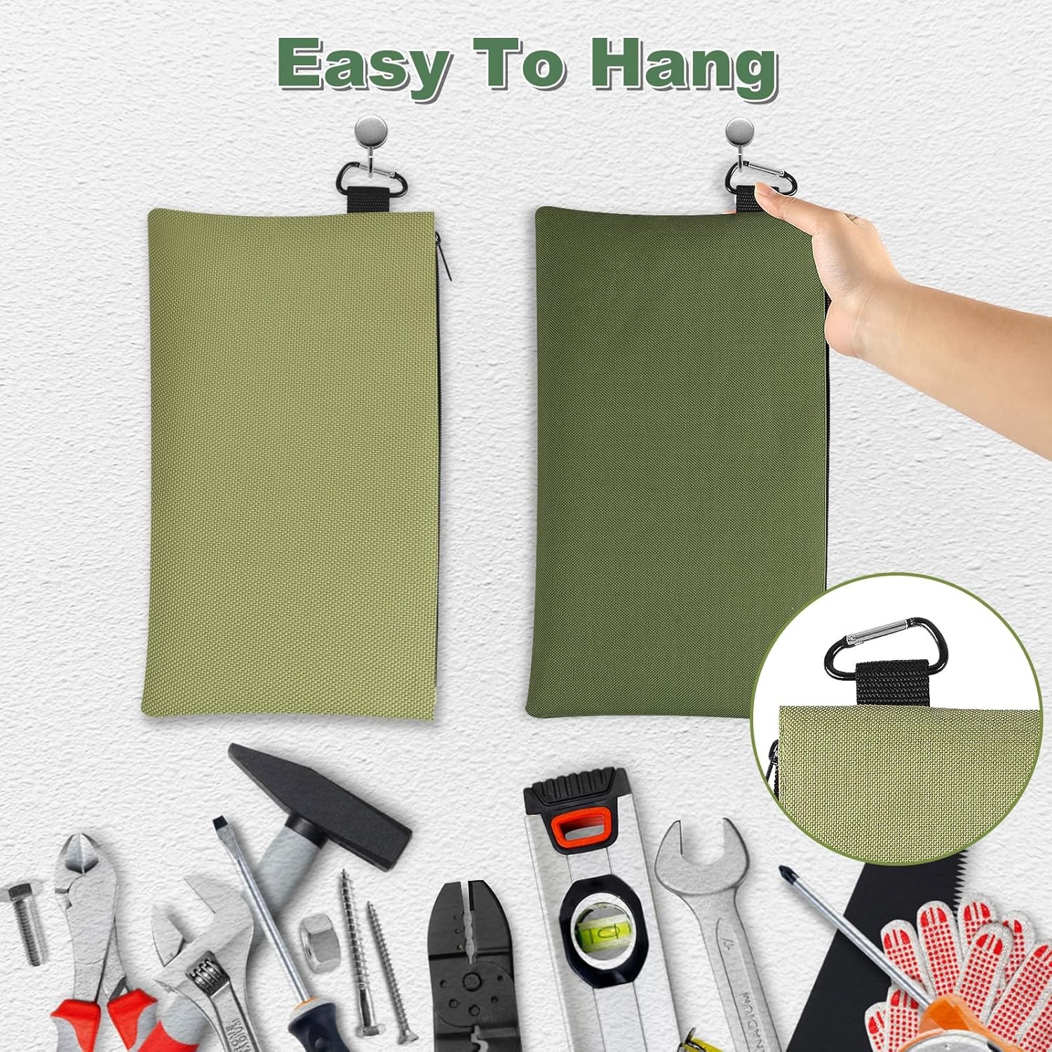 2Pack Waterproof Tool Pouch Zipper Bag 12″ x 7″ Heavy Duty Storage with Carabine