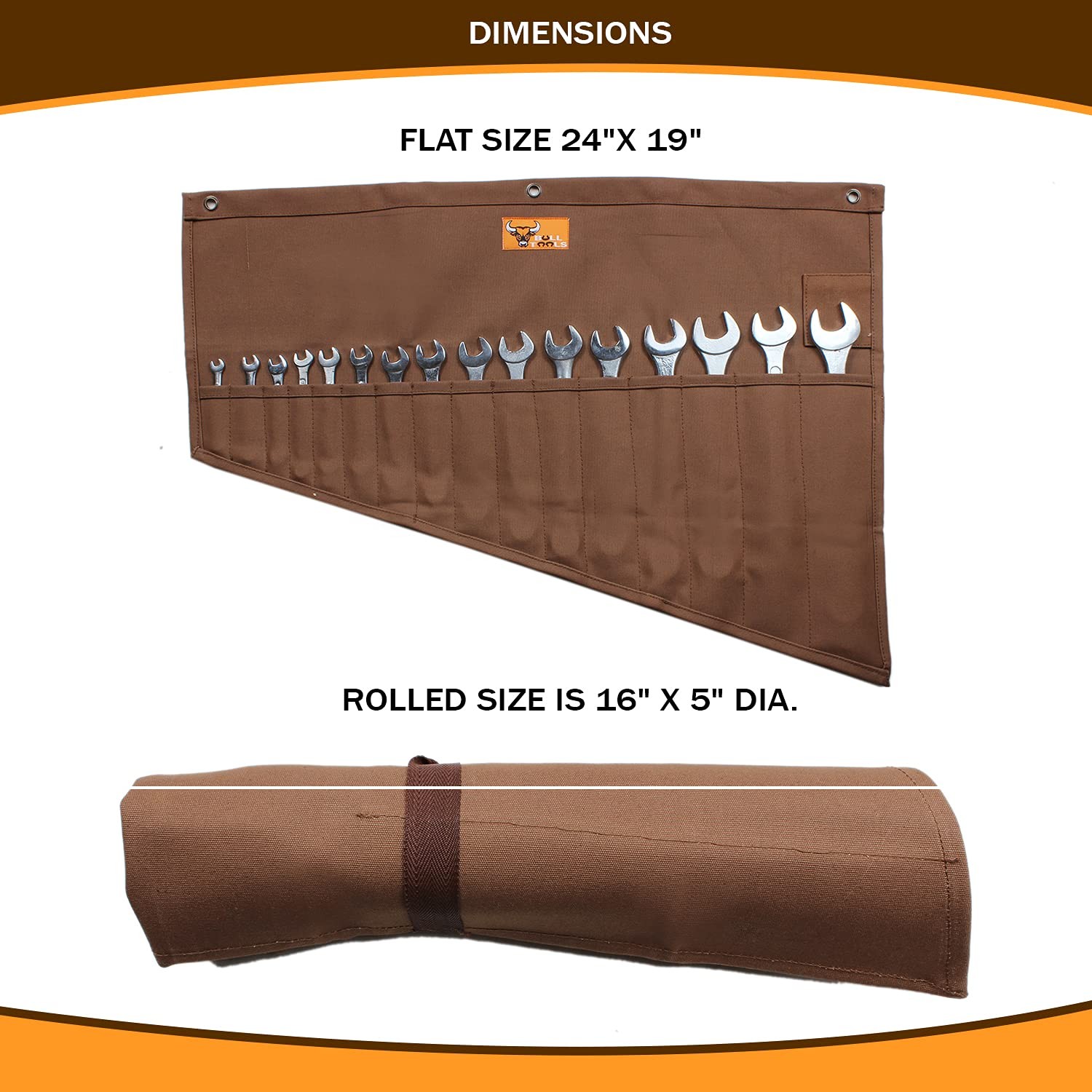 Tool Pouch Roll Up Organizer, 16 Pockets for SAE & Metric Wrenches, Handcraft…