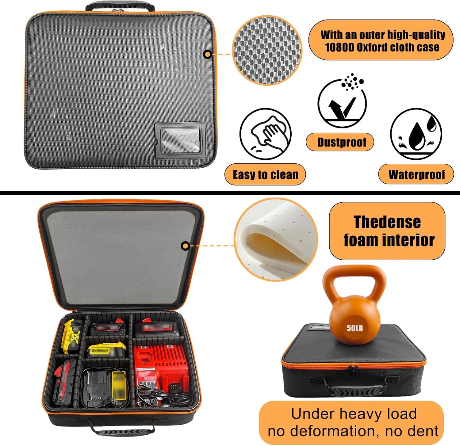Impact-Resistant Tool Battery Case with Waterproof Design and Removable Dividers
