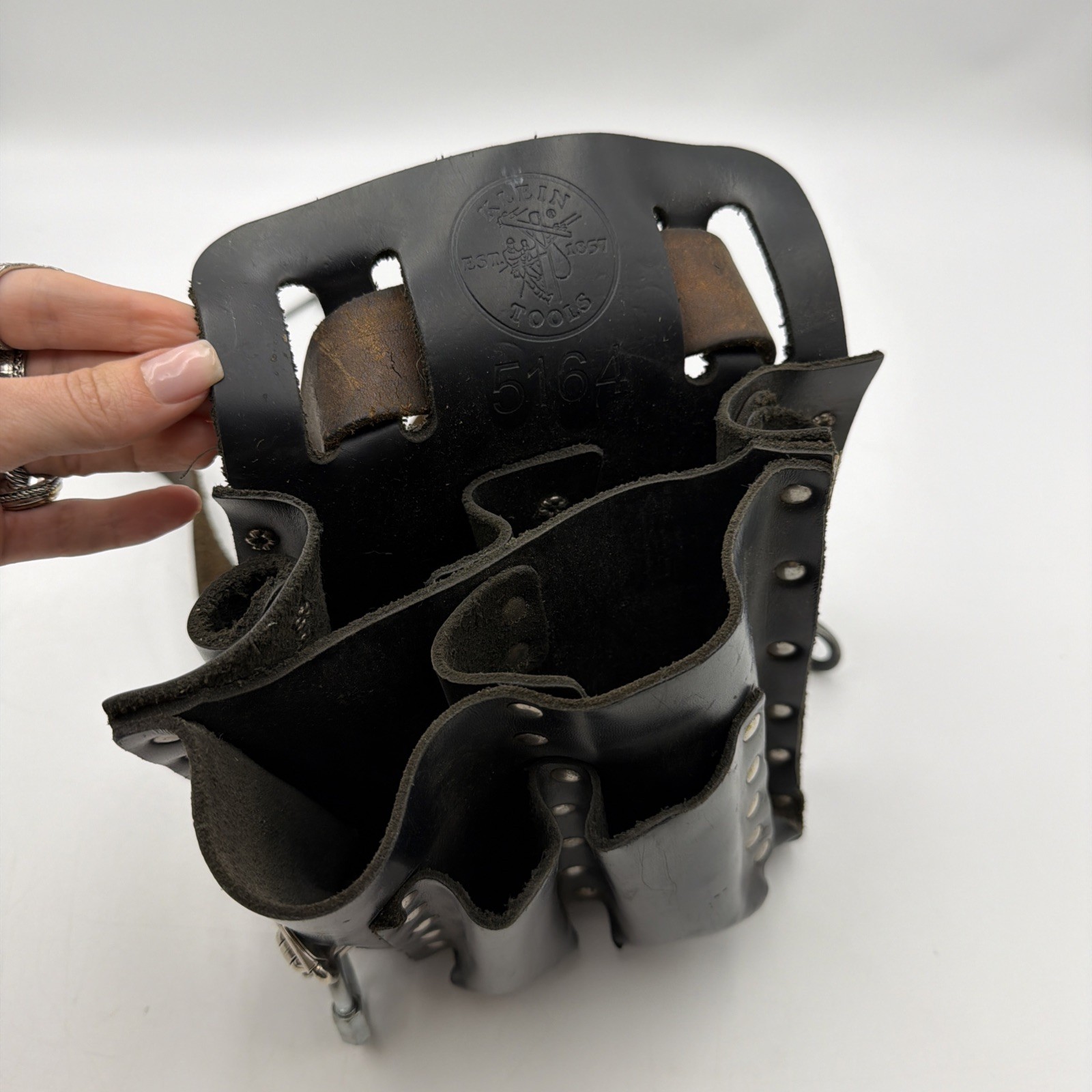 Klein Tools 5165 Leather Tool Pouch 10 Pocket + 5207L Belt Used Black