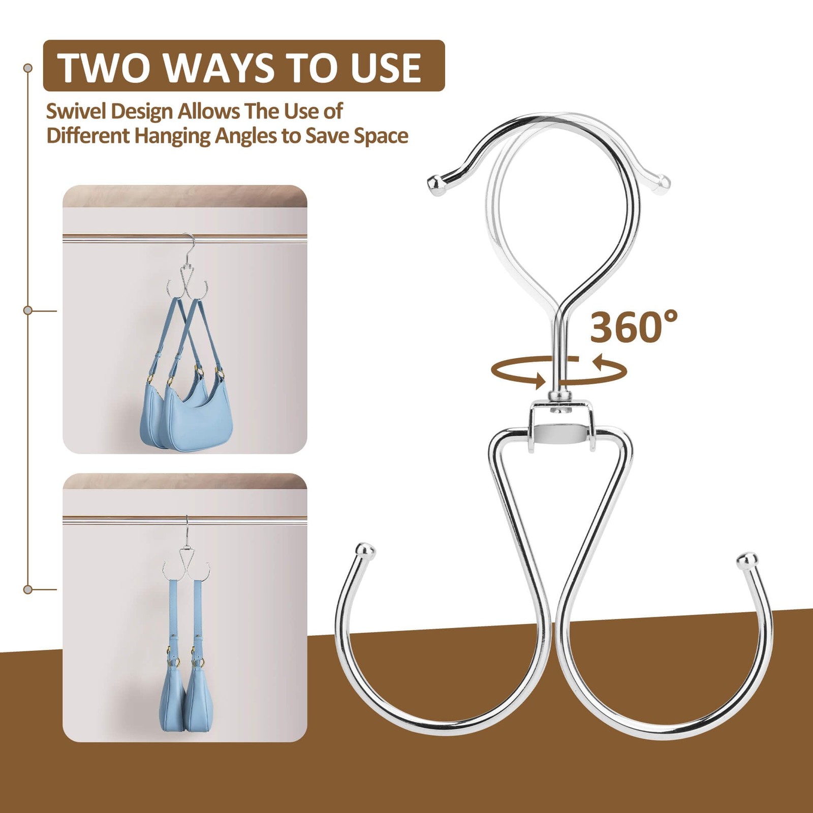 ZEDODIER 6 Pack Purse Hanger Bag Organizer for Closet, Heavy 6 Pack, Silver