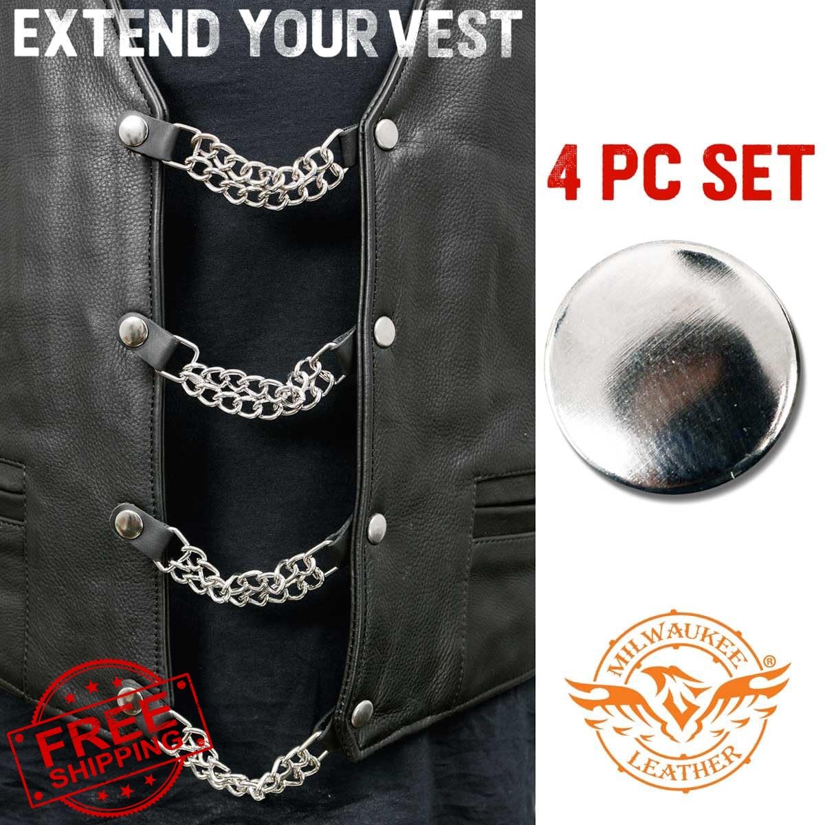 Milwaukee Leather Vest Extender 6.5″ Braided Strap 4pc MLA6068SET