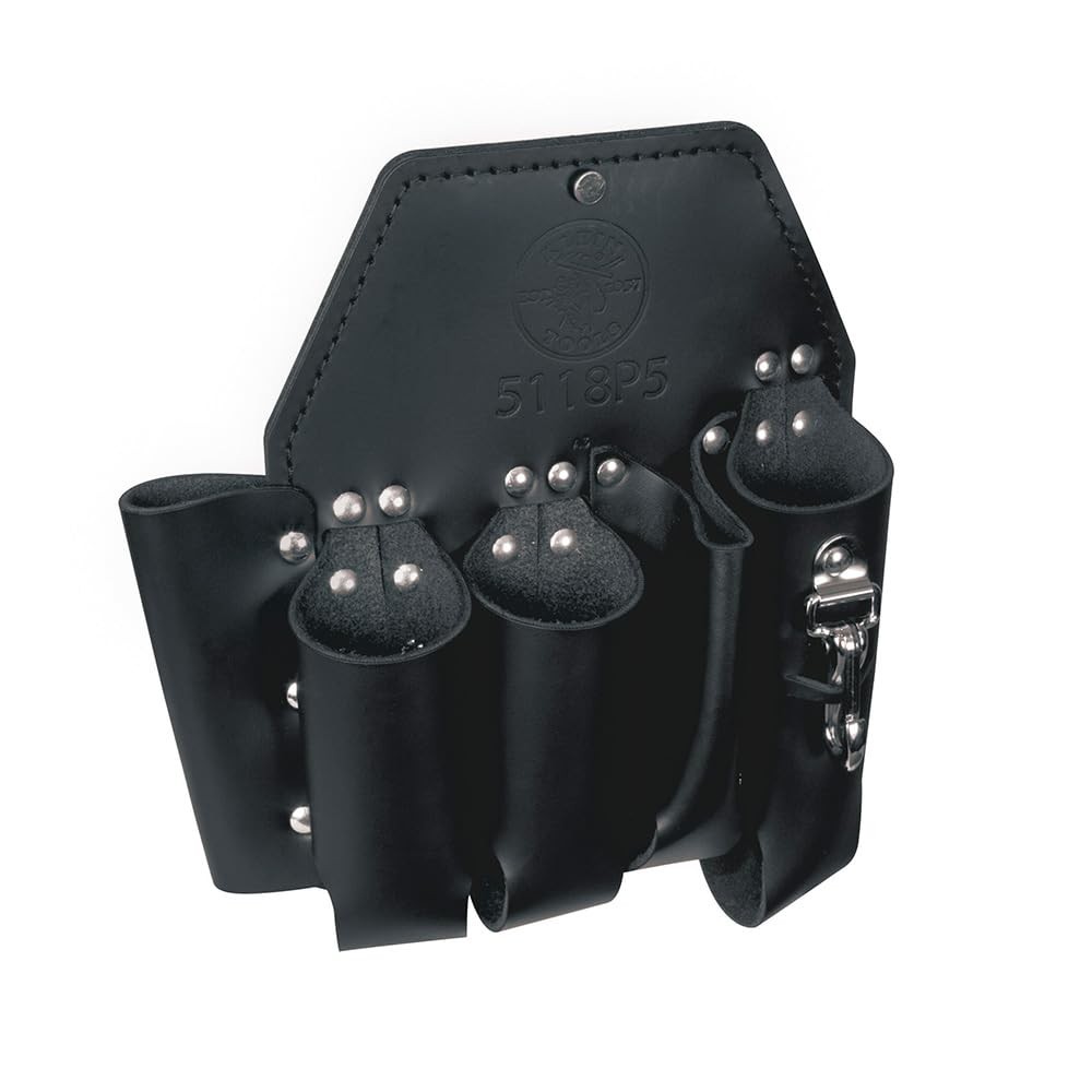 Klein Tools 5118P5 Lineman Tool Pouch, 5-Pocket, Knife Snap, Leather 10″x11″