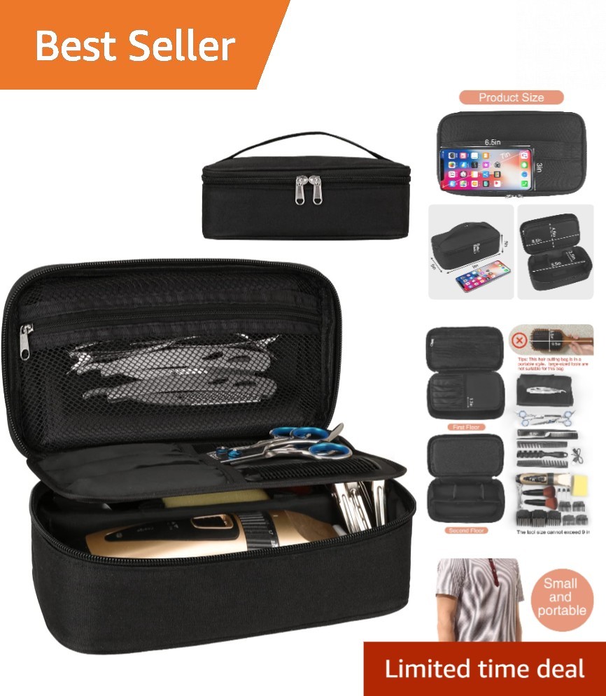 Double Layer Barber Tool Bag – Elegant Black Hair Clipper & Scissor Organizer
