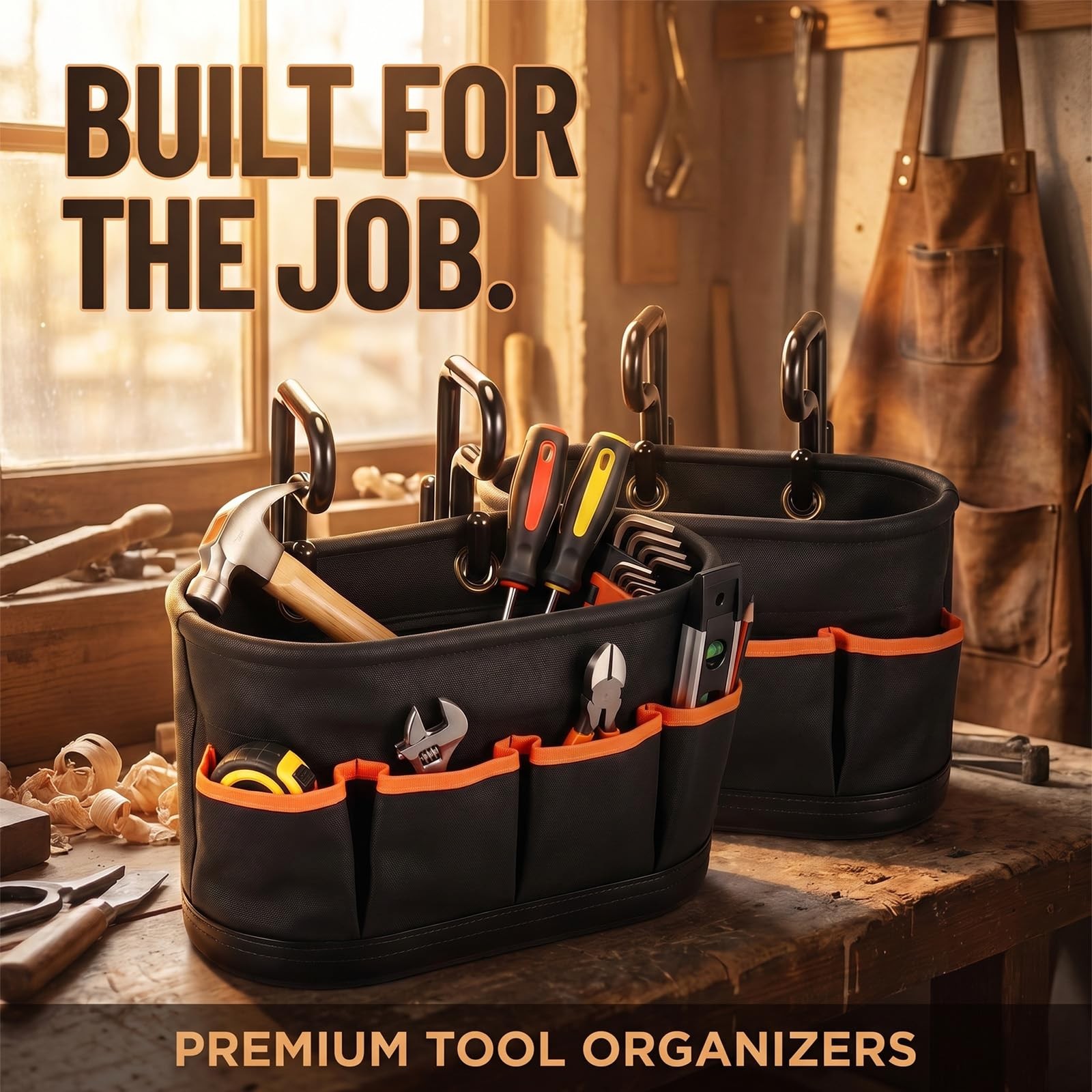 Hard Tool Bucket with 2 Hooks, Drain holes, 10 Pockets(1 Pcs)