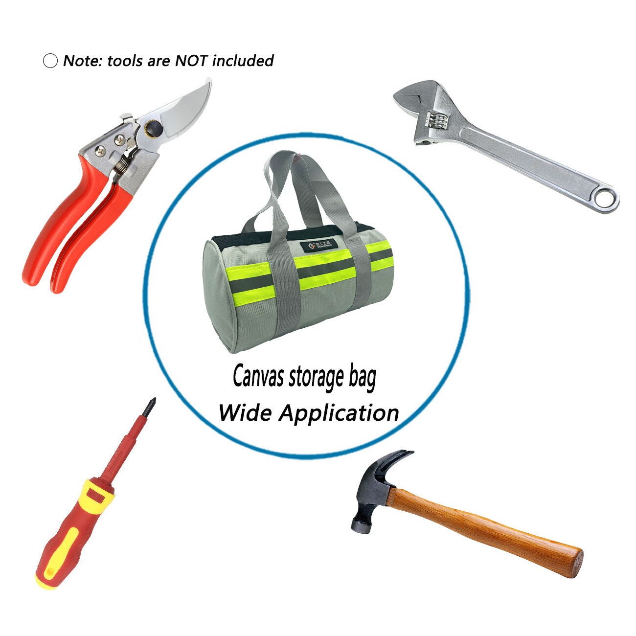 Heavy Duty Canvas Tool Bag with Metal Zippers Muti-Purpose for Home DIY Portable