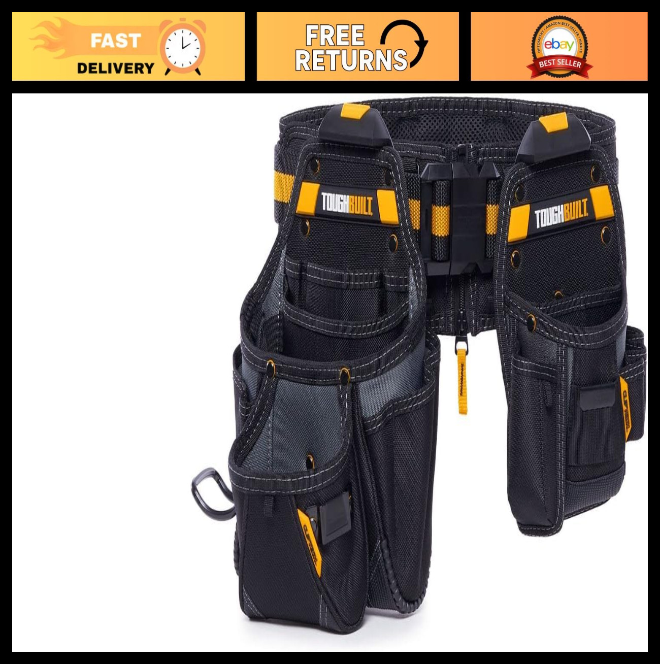 3-Piece Pro Tool Belt Set, ClipTech Modular System, Heavy-Duty Pouches & Padded