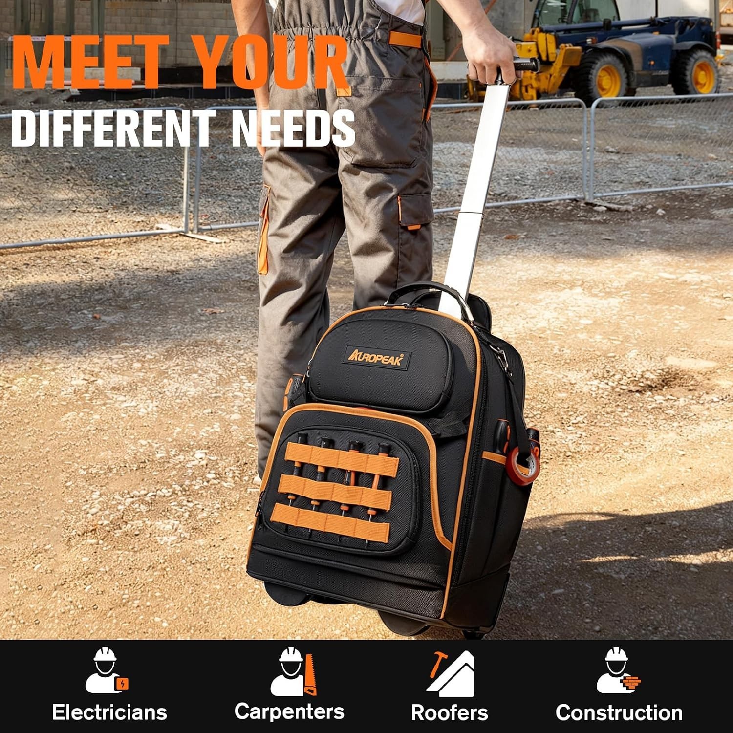 Heavy-Duty Rolling Tool Bag with 47 Pockets – Ideal for Electricians & Mechanics