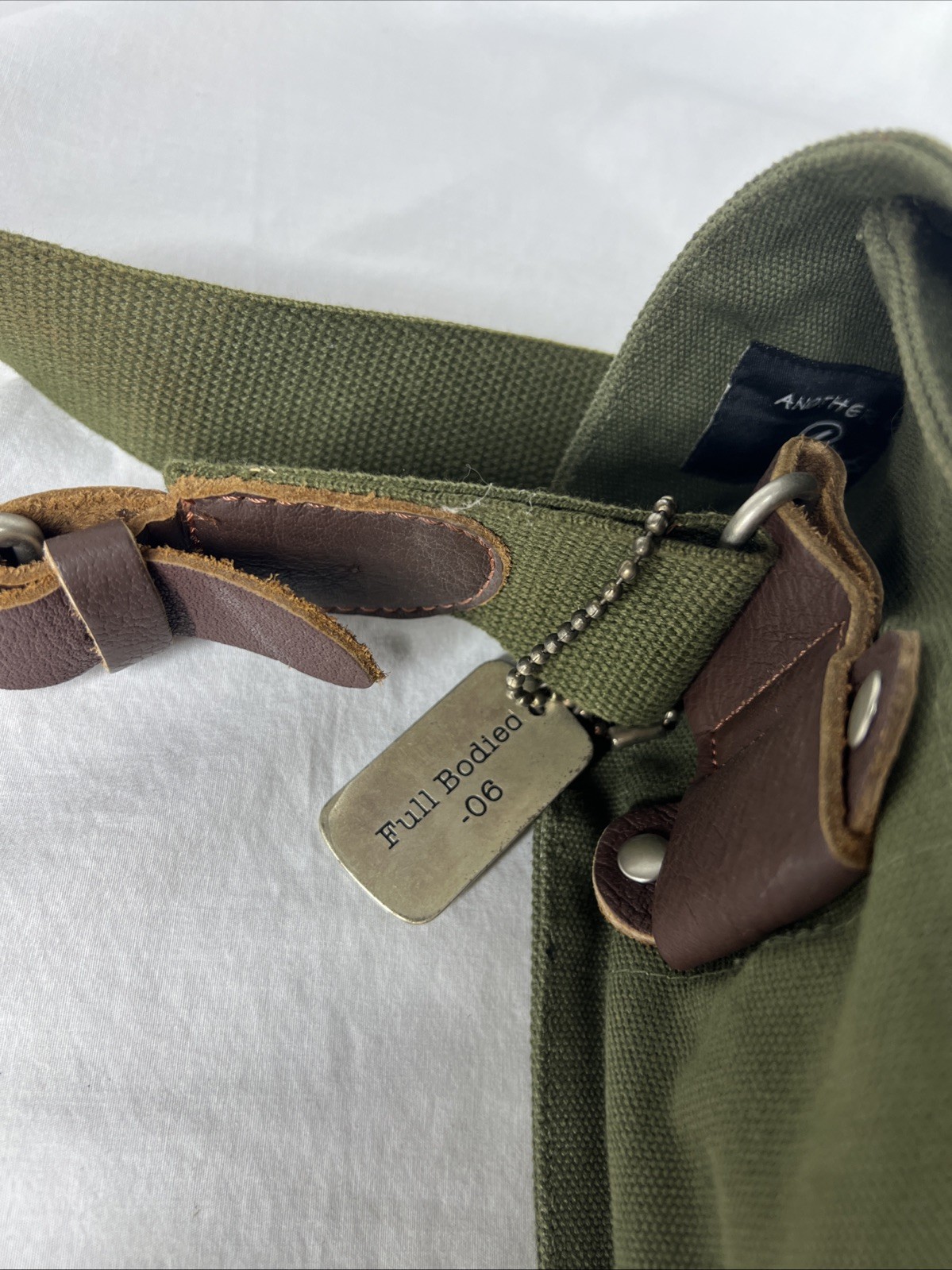 Park B. Smith Sage Green Canvas & Leather Single Utility Cargo Wine Bottle Bag