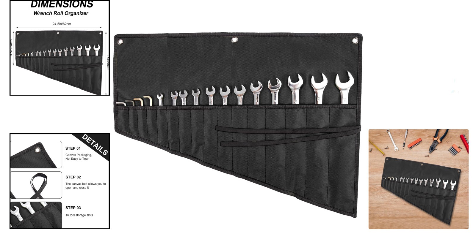 16 Pockets Wrench Roll Organizer Wrench Pouch Roll up with Water Proof Oxford Cl