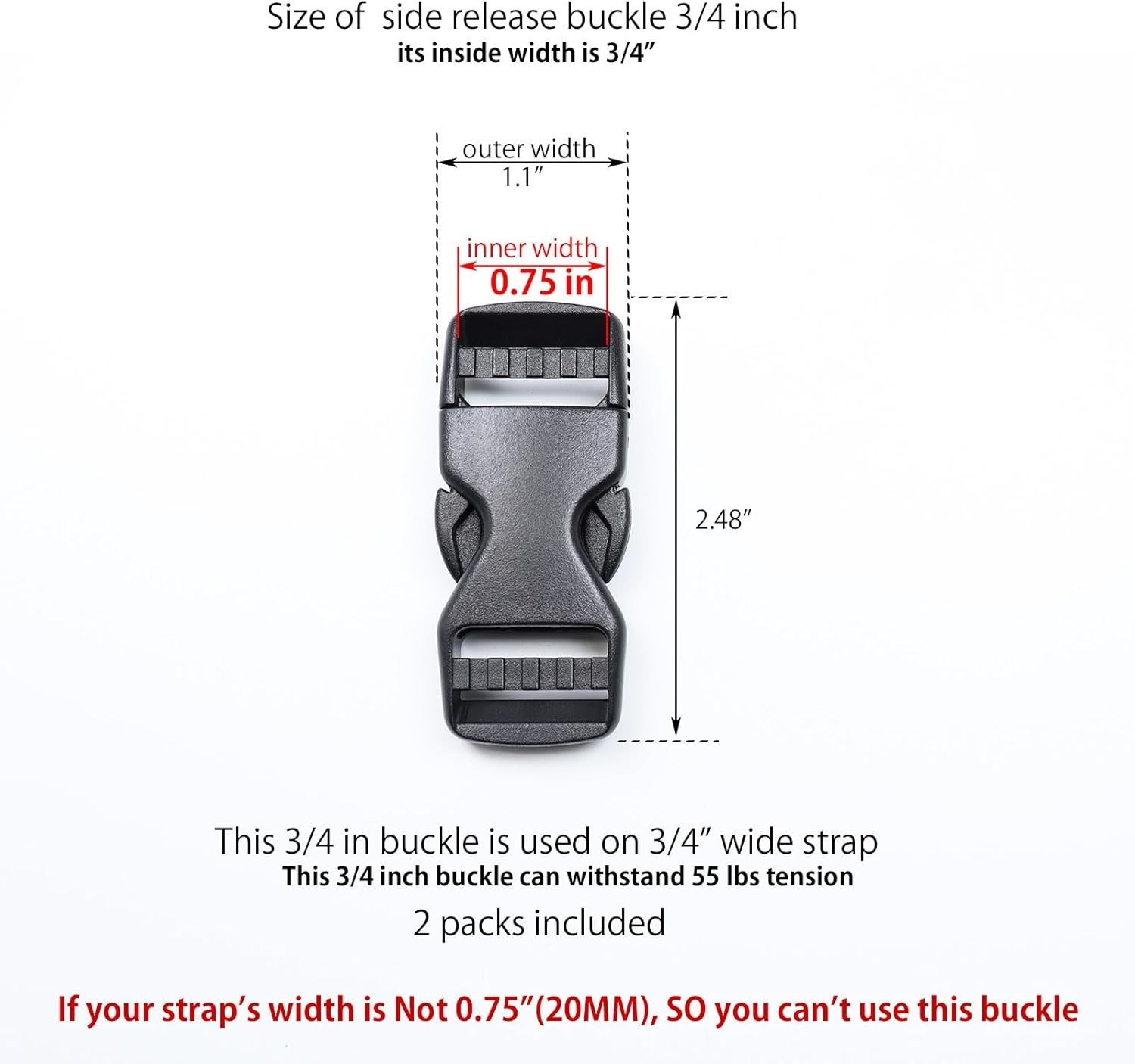 Lightweight 3/4 Inch Plastic Snap Clips – Dual Side Adjustable Buckles (2 Sets)
