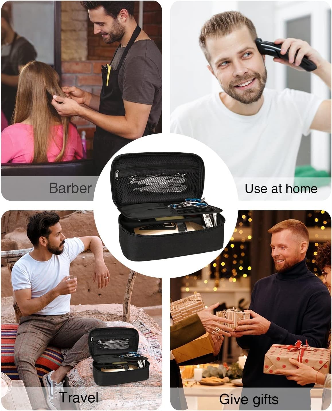 Double Layer Barber Tool Bag – Elegant Black Hair Clipper & Scissor Organizer