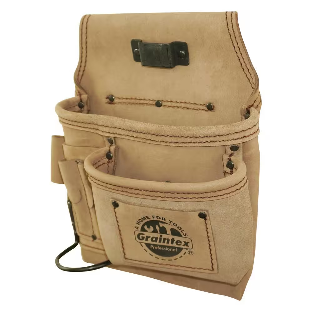 5-Pocket Right Handed Beige Top Grain Leather Tool Pouch