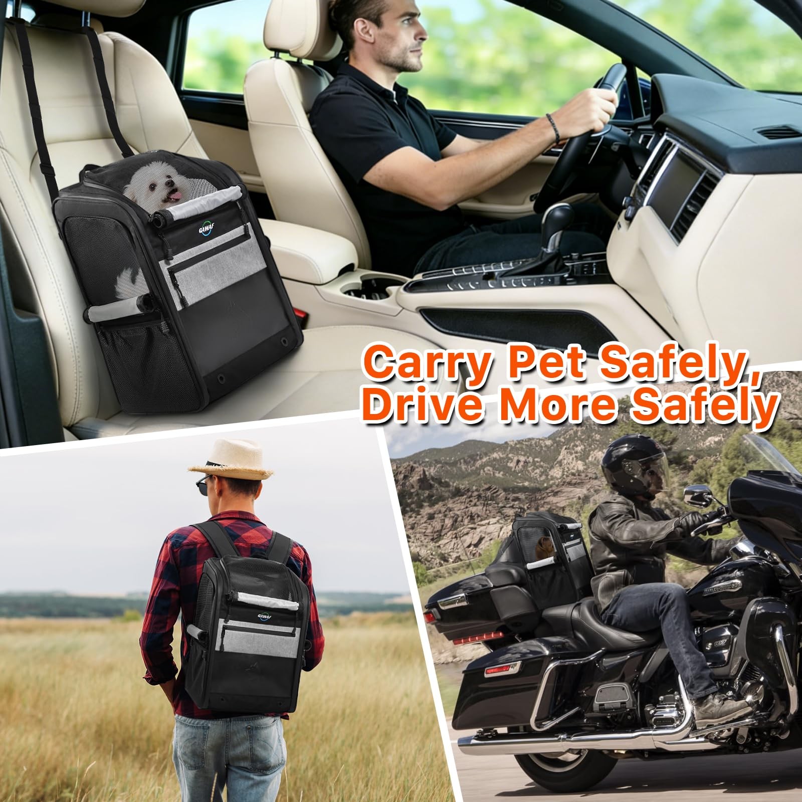 Motorcycle Dog Carrier Bag, 17 Lbs for Small Dog & Cat with Stable Frame, Breath