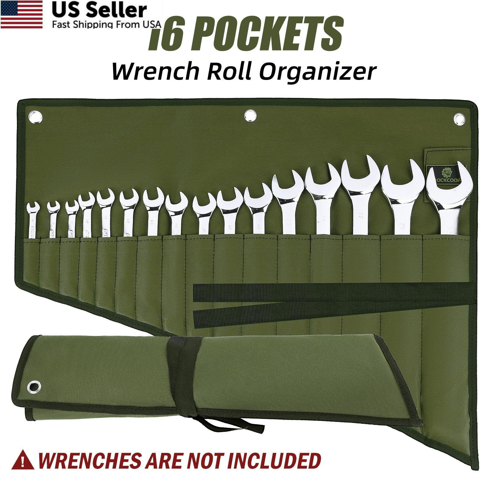 ROCKCOON Wrench Roll Organizer 16 Pockets, Pouch Up with Green