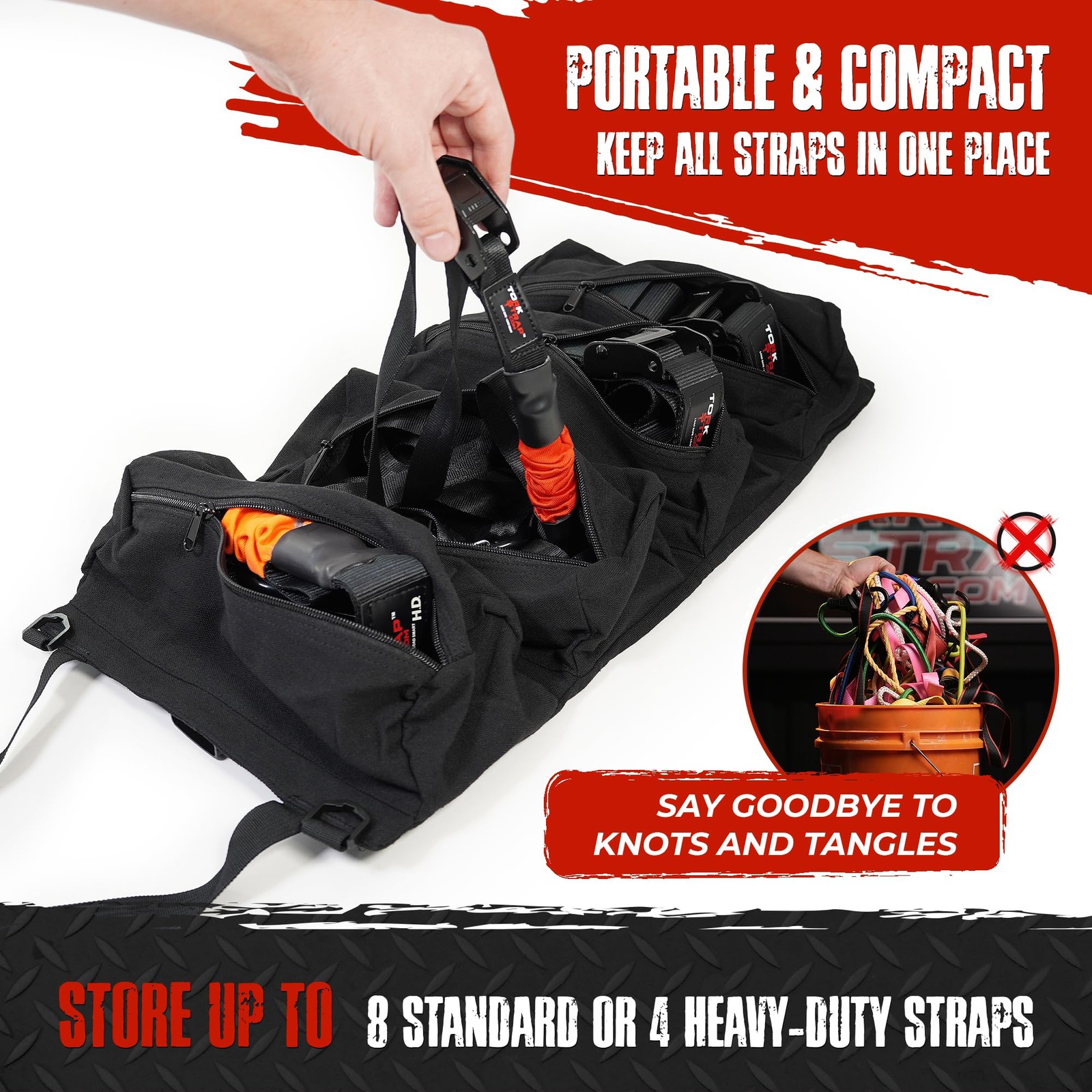 TorkStrap TorkBag | Tie Down Strap Organizing Bag Stores up to 8 Cargo Strap…