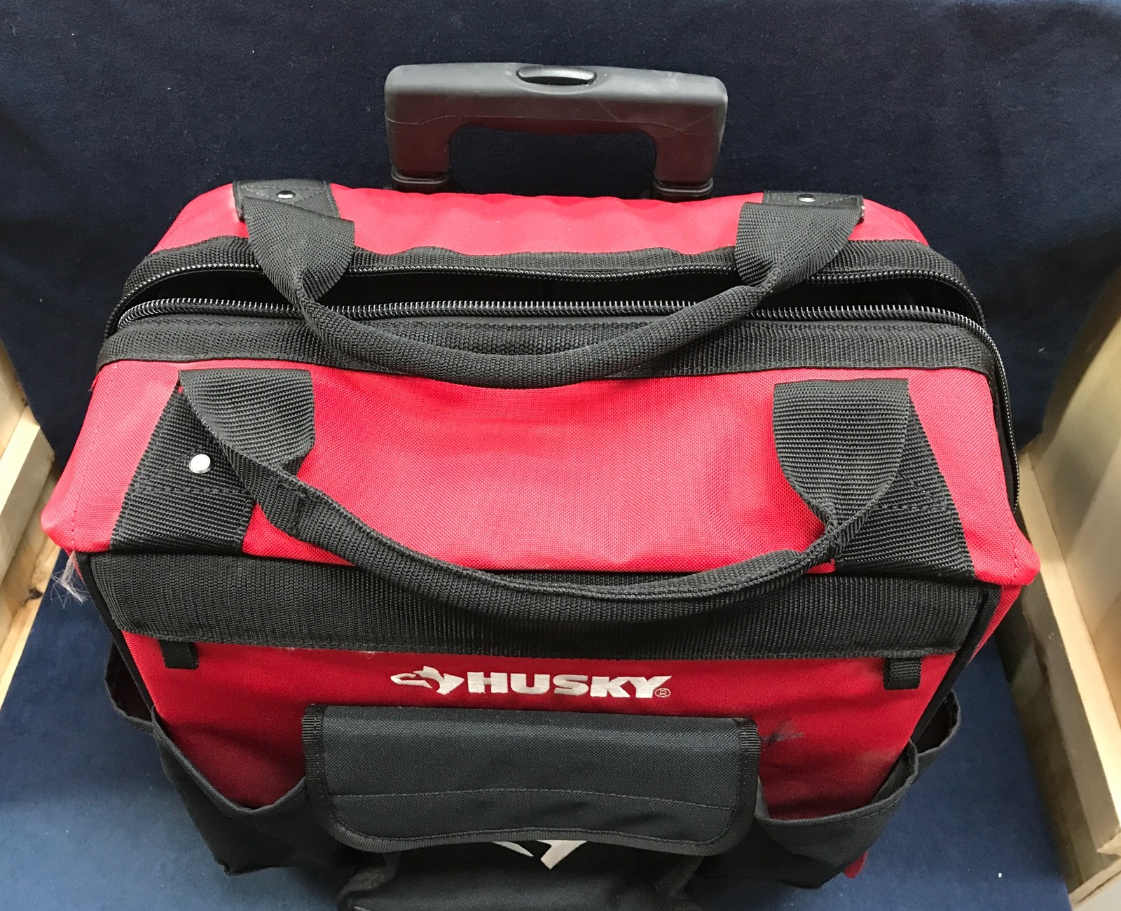 Husky Rolling Tool Bag 14 in. 13-Pocket Weatherproof Zippered Top Polyester