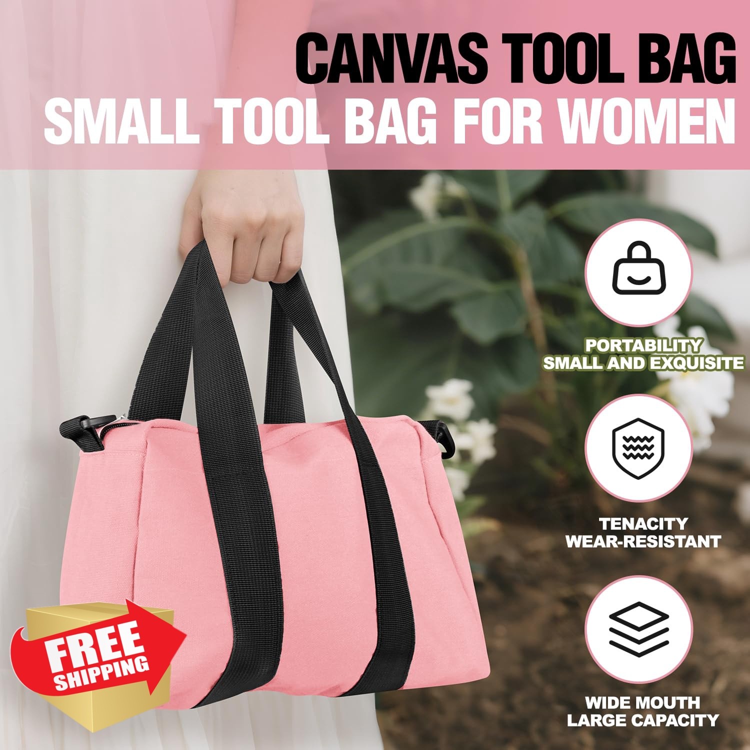 MJFSGYO Pink 18″ Tool Bag Canvas Zipper
