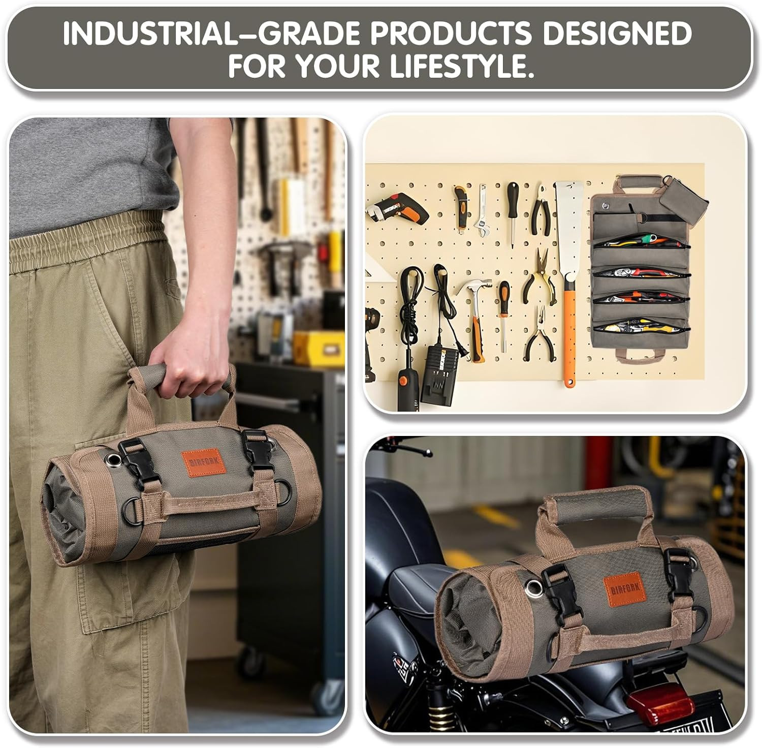 Roll Up Tool Bag Army Green Portable Tool Organizer with Detachable Pouches