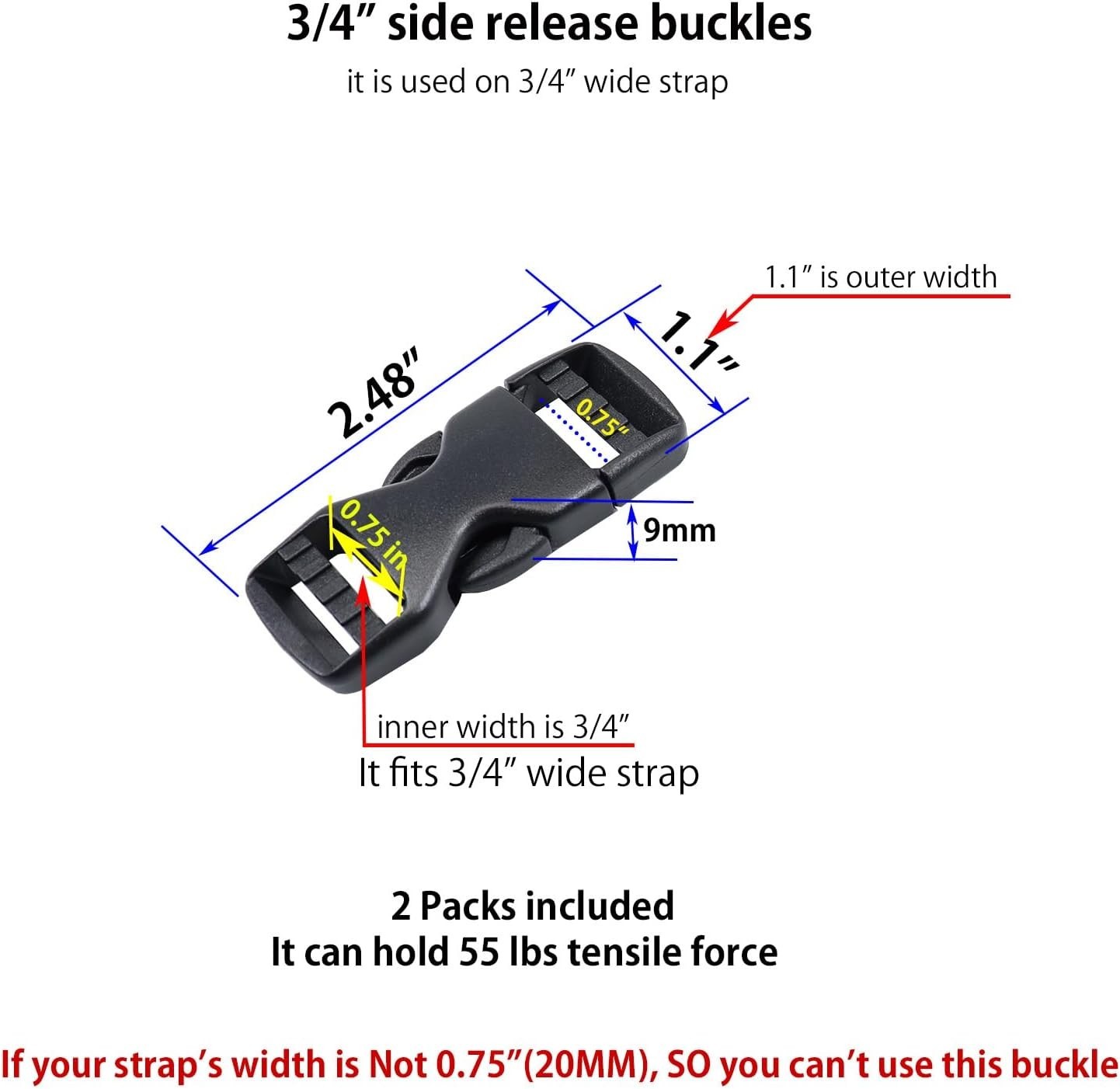 Lightweight 3/4 Inch Plastic Snap Clips – Dual Side Adjustable Buckles (2 Sets)