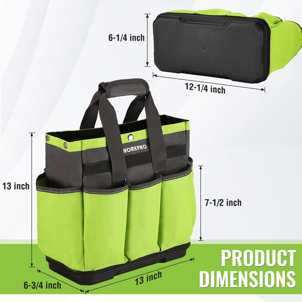 WORKPRO Garden Tool Bag with Waterproof Plastic Base 8 Pockets Gardening Bag USA