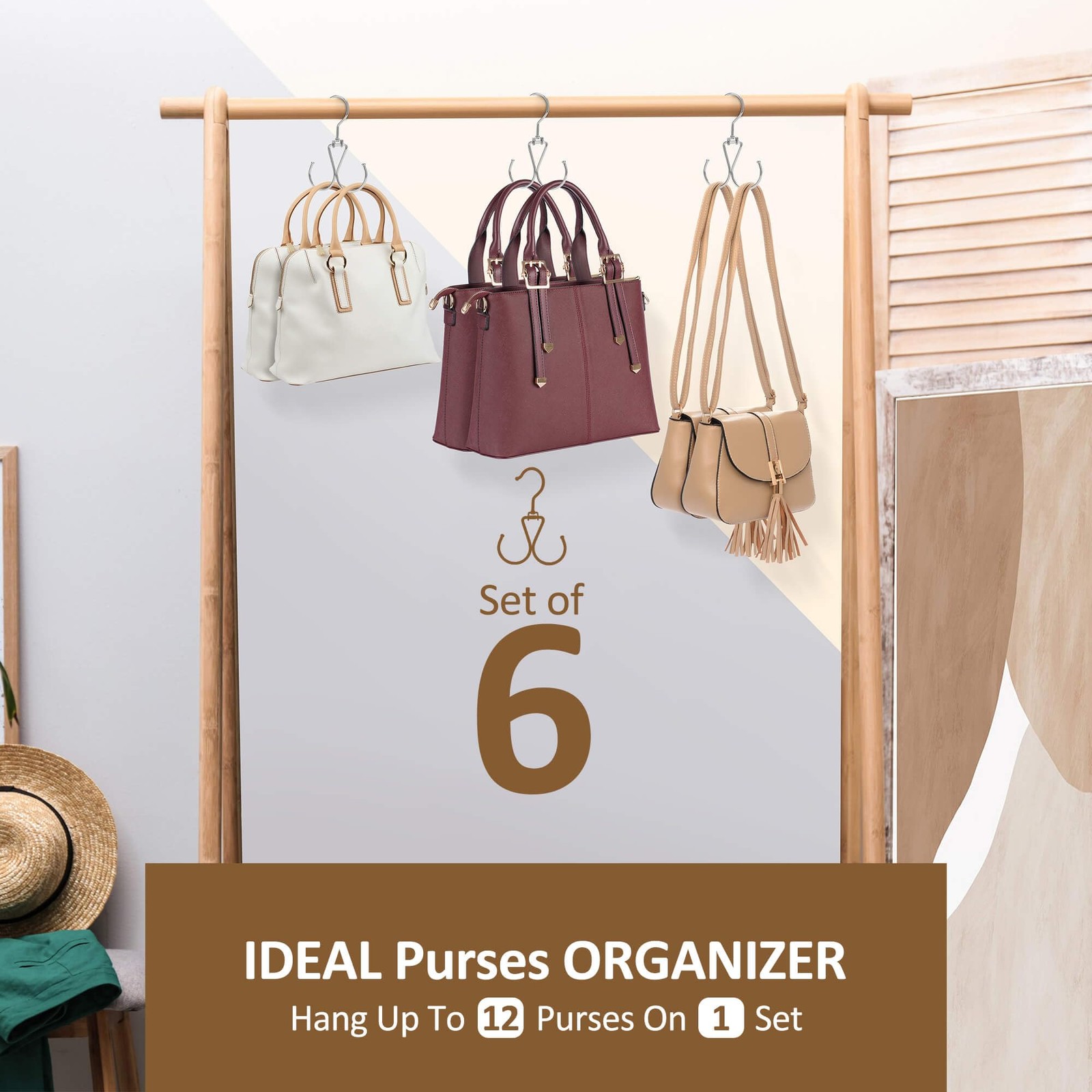 ZEDODIER 6 Pack Purse Hanger Bag Organizer for Closet, Heavy 6 Pack, Silver