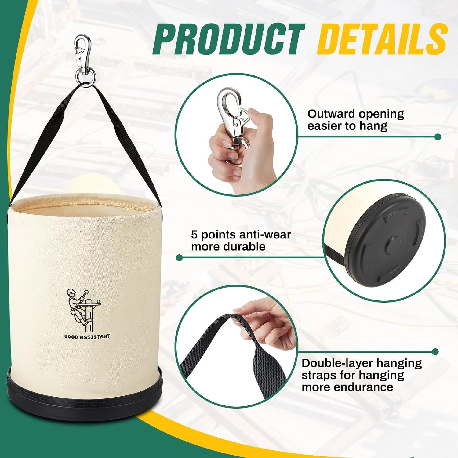 2 Pack 15″ X 12″ Canvas Tool Bucket Bag, Heavy Duty 150 Lbs Load Capacity, Truck
