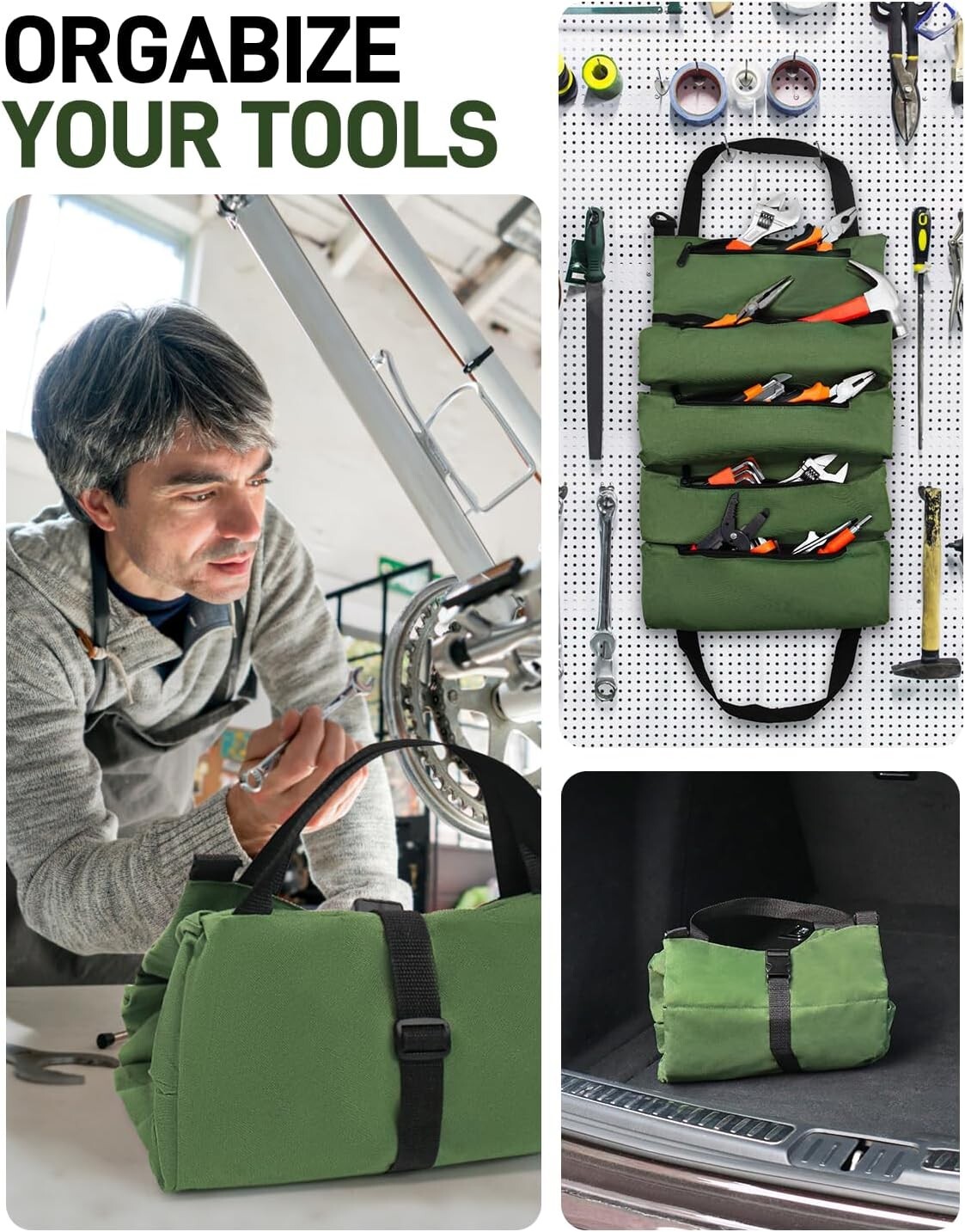 Tool Roll Up Bag, Small Duty Bag Organizer 18.5″L x 11.5″W x 0.11″H