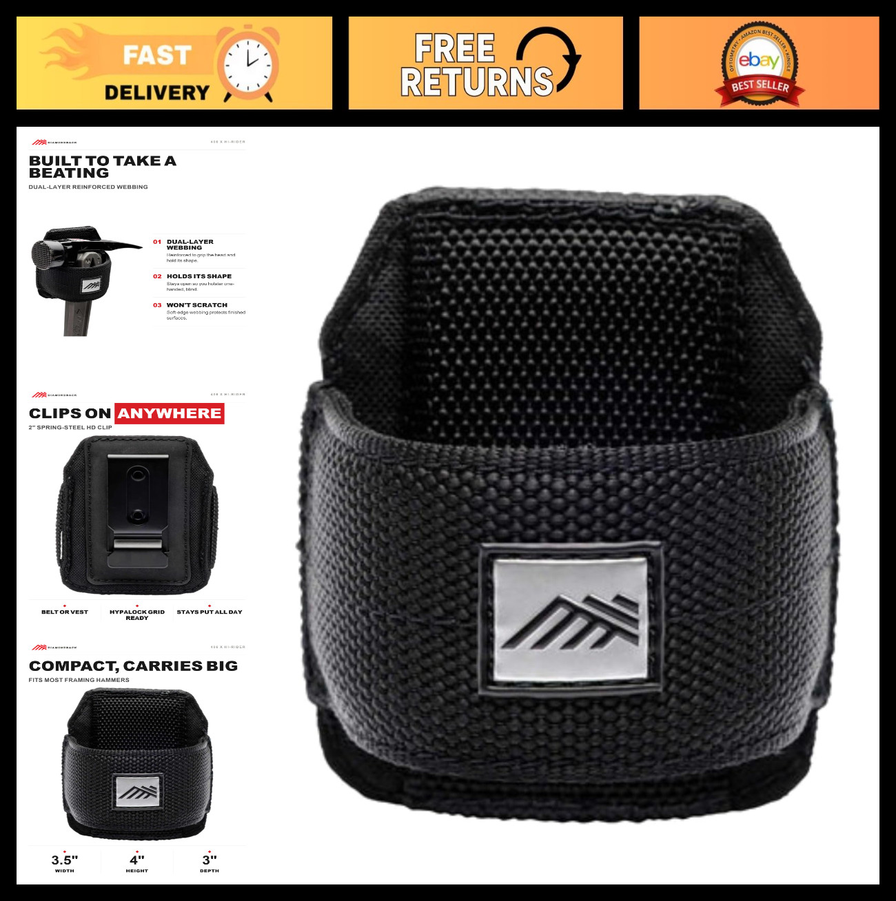 Lightweight Hammer Loop Holder for Belt – Durable Hip/Rear Carry, 2″ Steel Clip