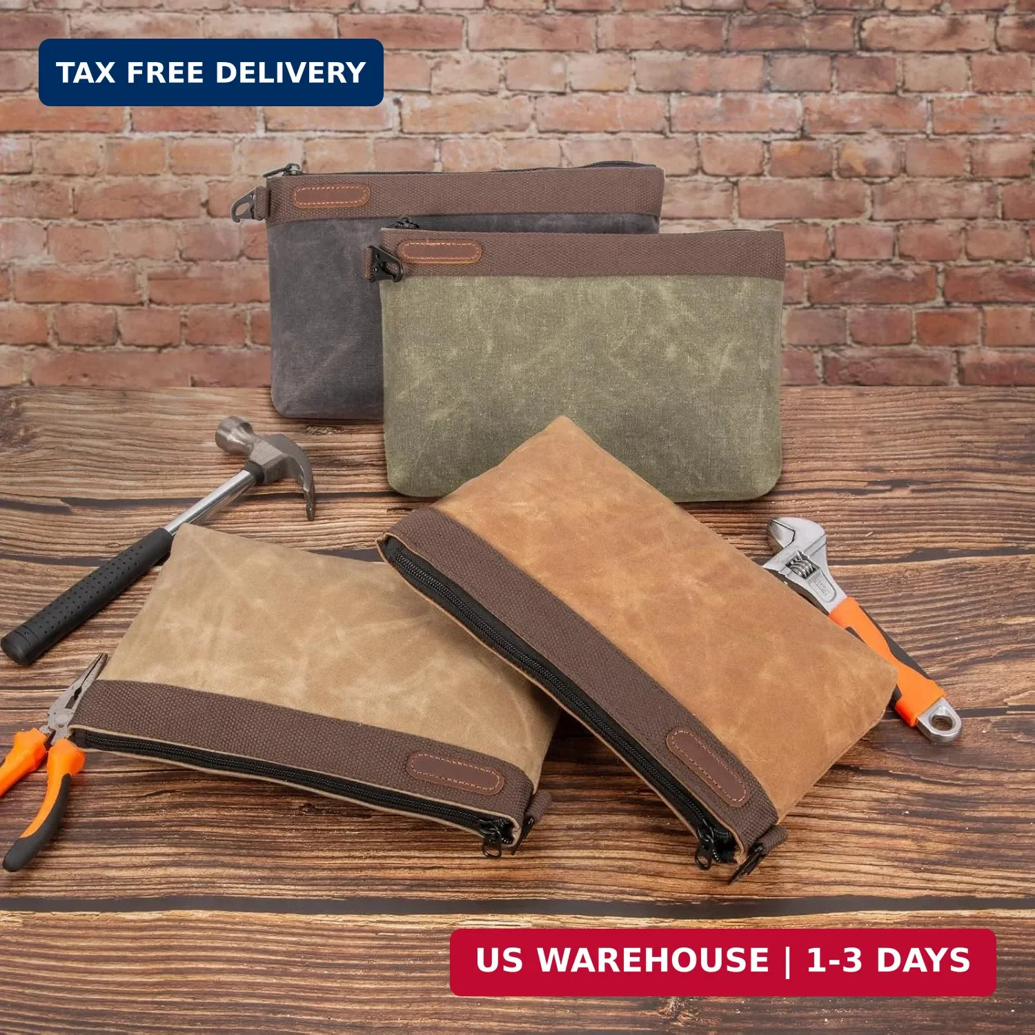 Waxed Canvas Tool Pouches 4 Pack – 11-Inch Heavy-Duty Zipper Tool Bags Set, Wate