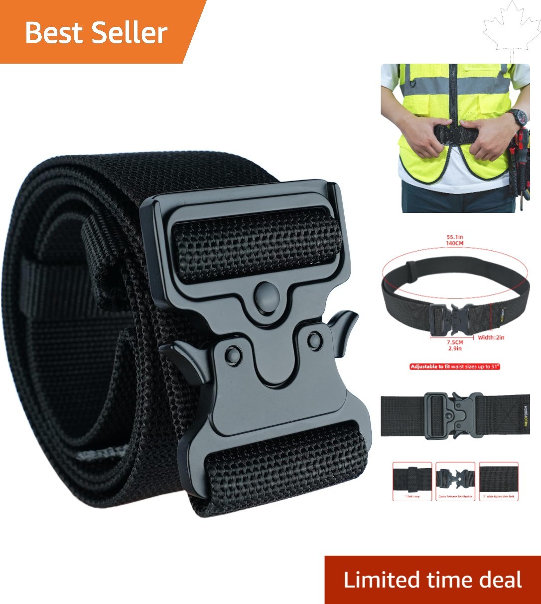 Durable 2-Inch Nylon Work Belt with Breathable Design & Quick Release Buckle