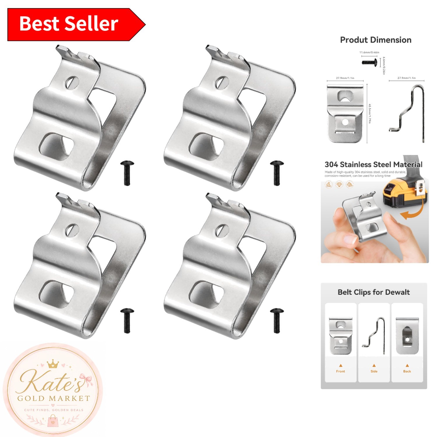 Durable 4-Pack Stainless Steel Belt Clips for Dewalt Max Tools – N268241 Fit