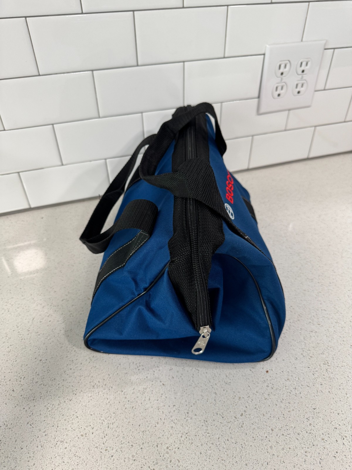 Bosch Tool Bag Medium Blue Contractor Canvas Zip 13″ with Handles Wide Mouth