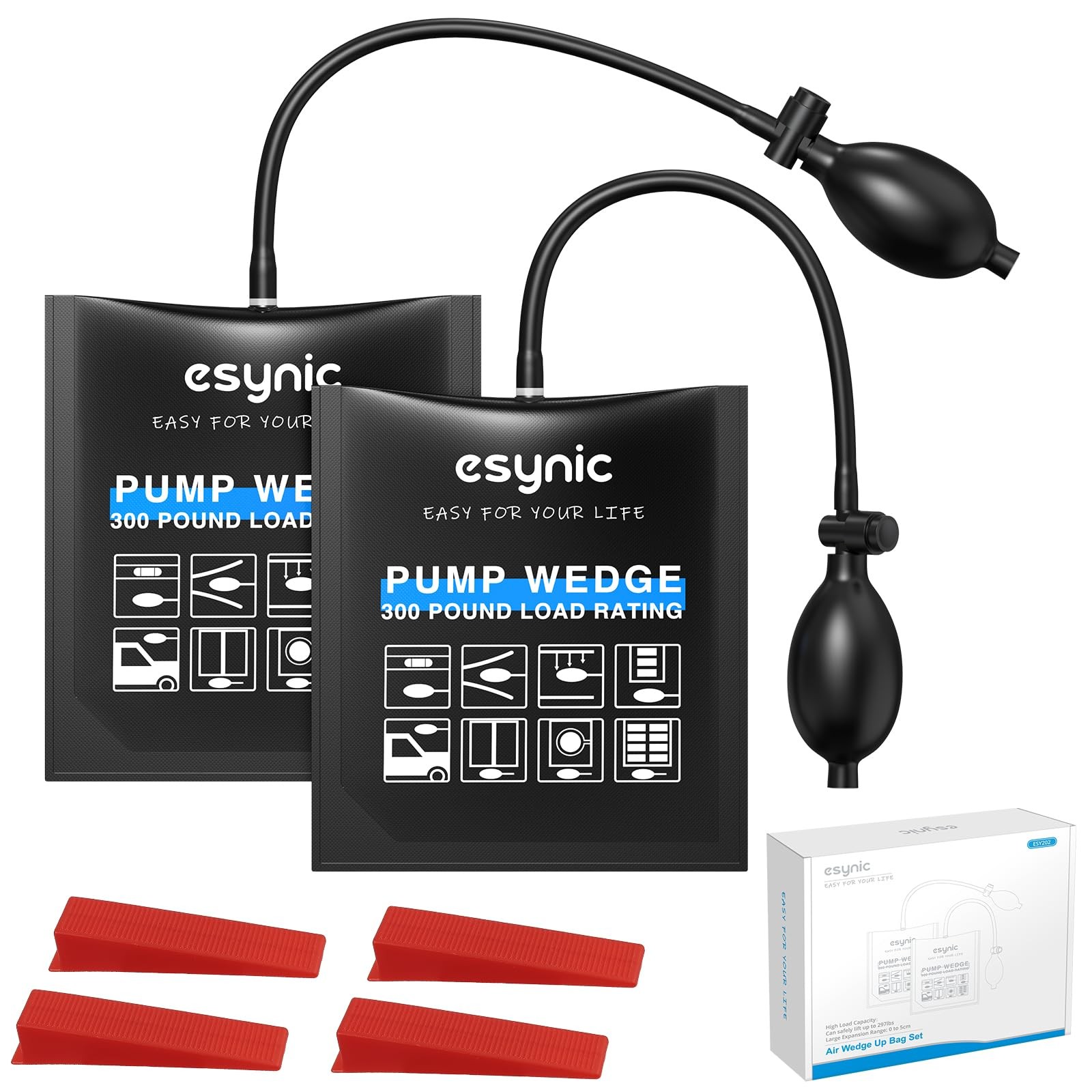 eSynic 2 Pack Air Wedge Bag Kit – 300lbs Heavy-Duty TPU Door Lifting Black