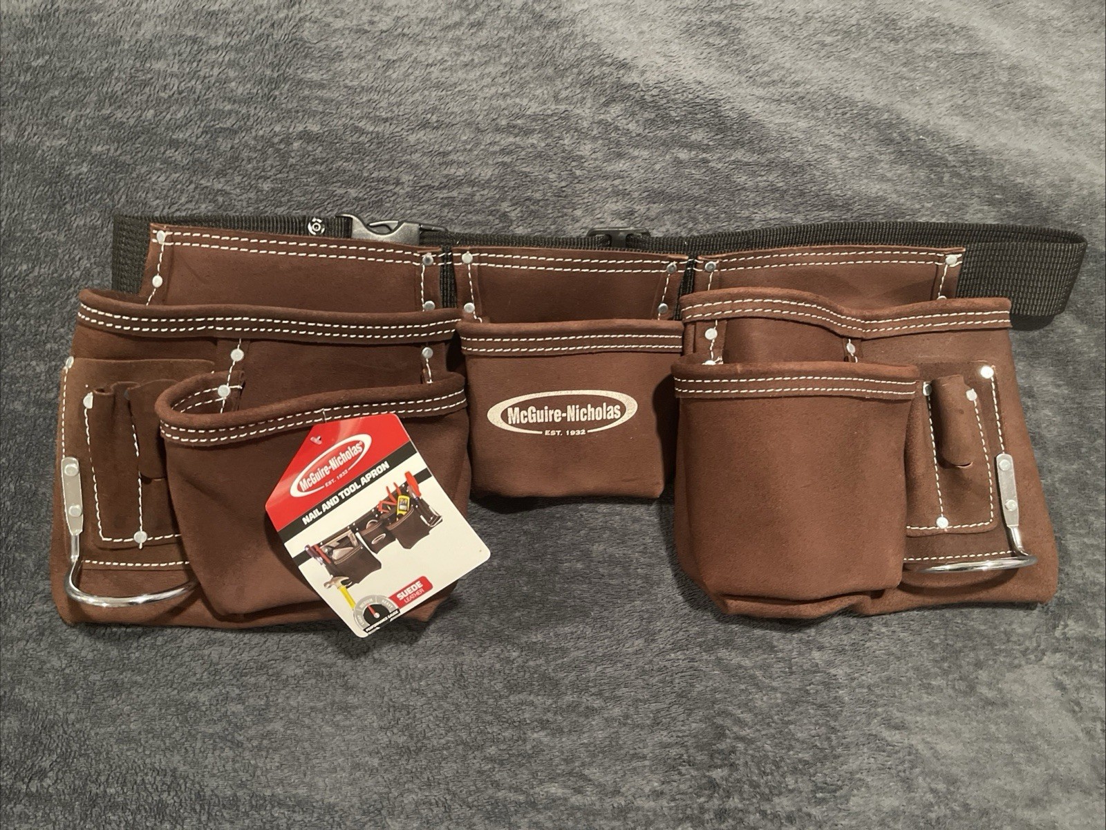 McGuire-Nicholas Leather Waist Tool Belt 11-Pocket Contractor Work Apron Suede