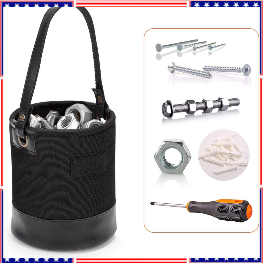 Tool Bucket Mini Small Parts Bag Heavy Duty Natural Canvas & Leather Bottom