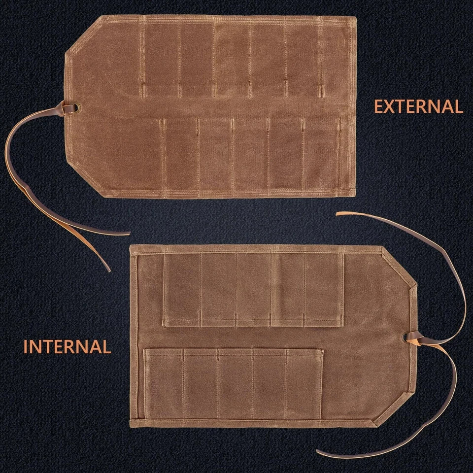 Tool Roll,10Slots Tool Roll Up Pouch,Heavy Duty Waxed Canvas Tool Roll Bag,Ch…