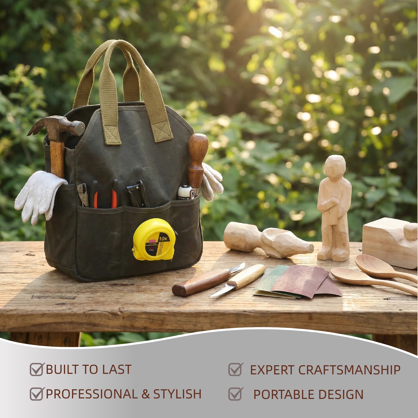 Tourbon Sturdy Canvas Garden Tool Tote Bag Farmer DIY Utility Storage Organizer