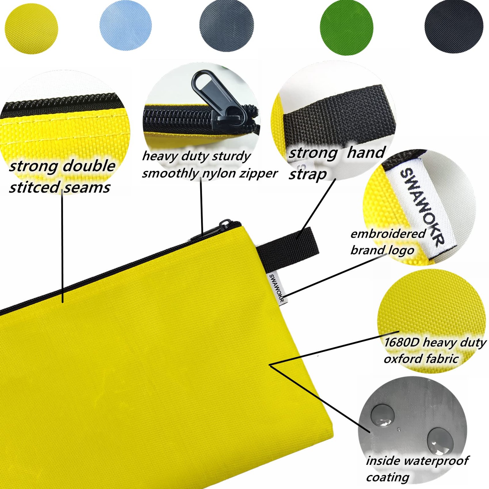 5 Pack 13×8 inch Tool Bag Zipper Pouch, Utility, Multipurpose Storage, Pencils